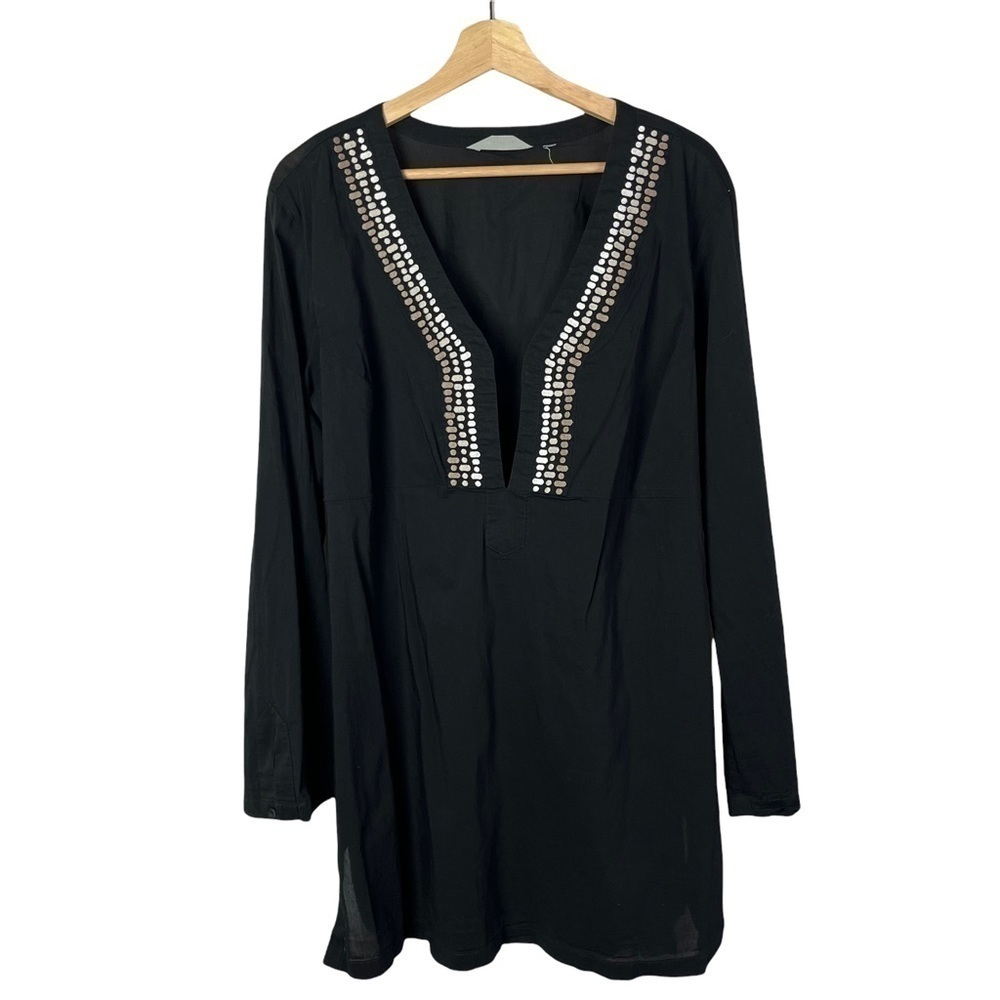 Athleta Black V-Neck Light Weight Long Sleeve Printed Swim Coverup S
